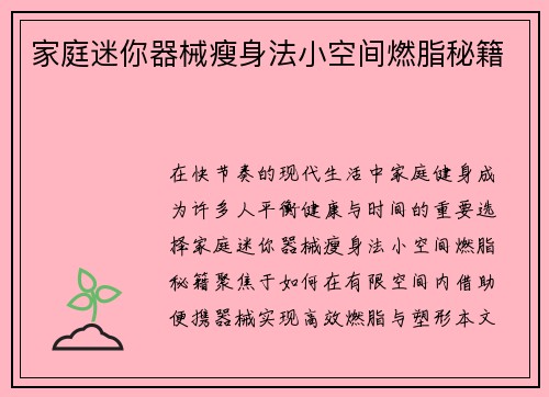 家庭迷你器械瘦身法小空间燃脂秘籍