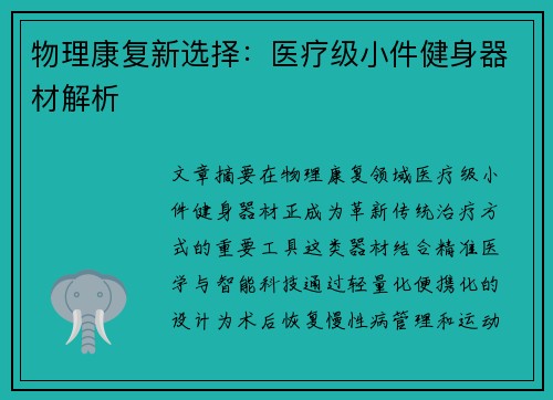 物理康复新选择：医疗级小件健身器材解析